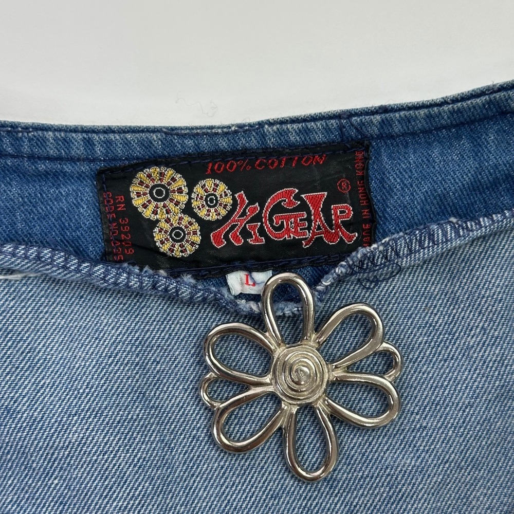 Vintage 90s Hi Gear Denim Vest Womens L Blue Jean Western Leather Accent - Picture 3 of 7